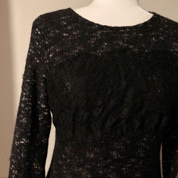 Zara black white fuzzy lace trimmed sweater - Picture 4 of 15